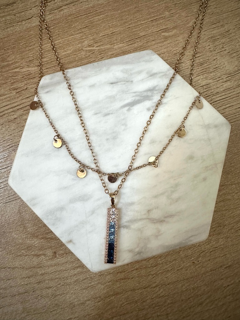 Vince Camuto Gold-Tone Layered Necklace With Blue Gradient Crystal Bar 40$
